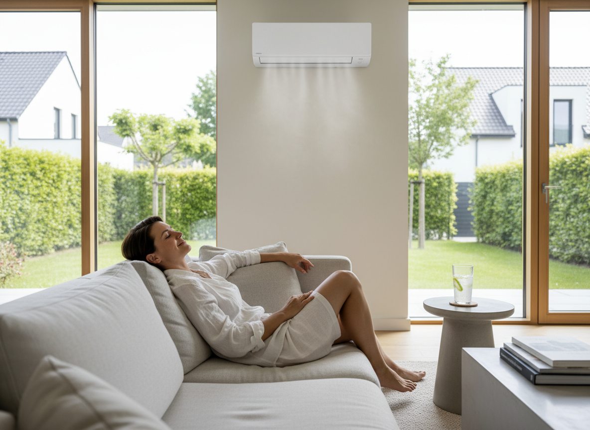 Airconditioning installatie bij bakstenen woning in Vlaanderen