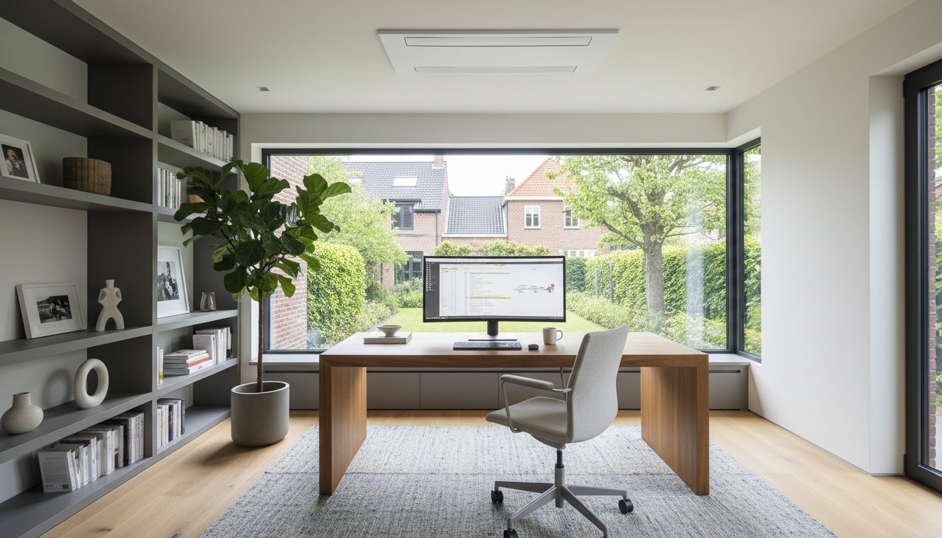 Airconditioning installatie bij bakstenen woning in Vlaanderen