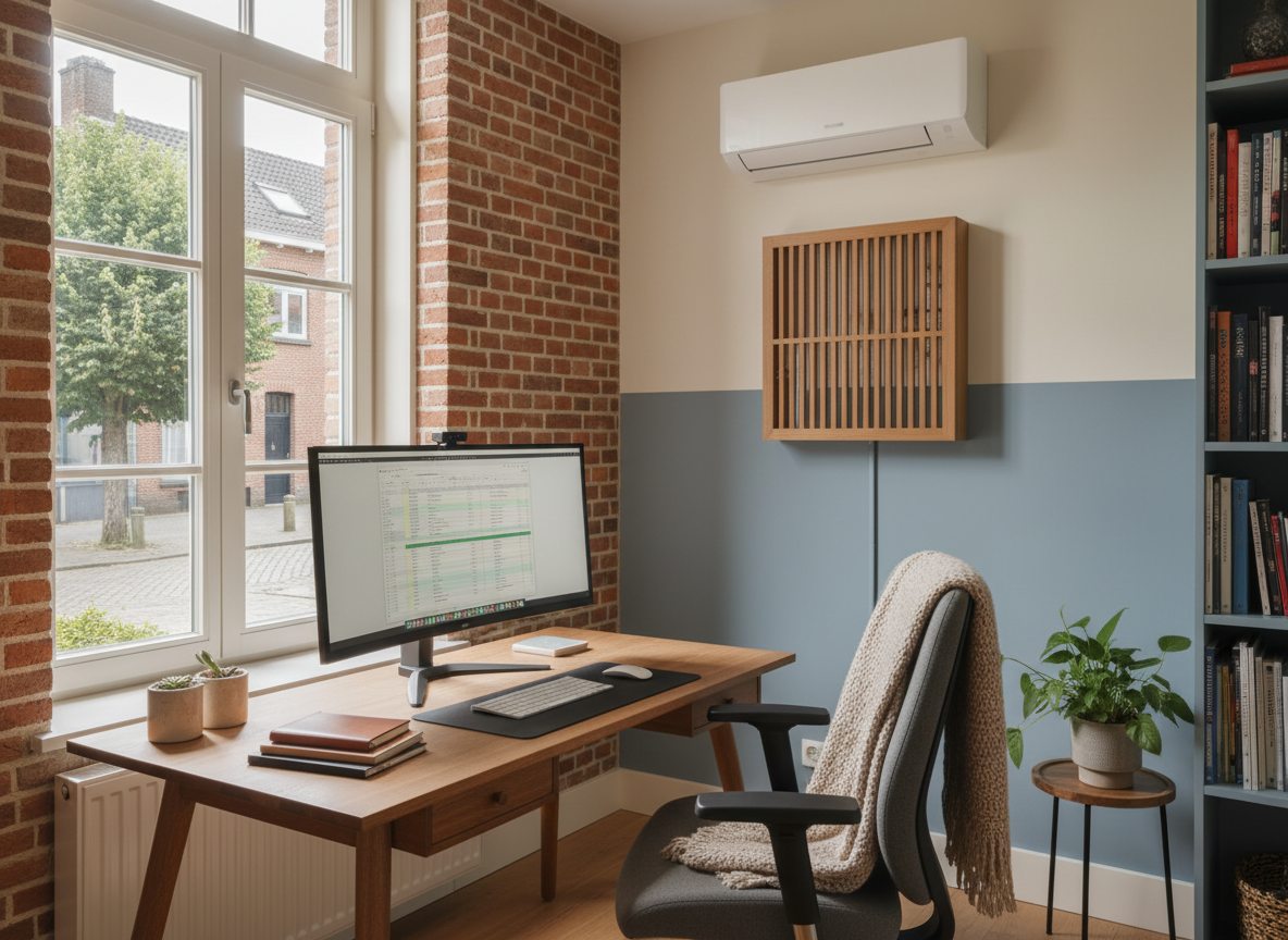 Airconditioning installatie bij bakstenen woning in Vlaanderen