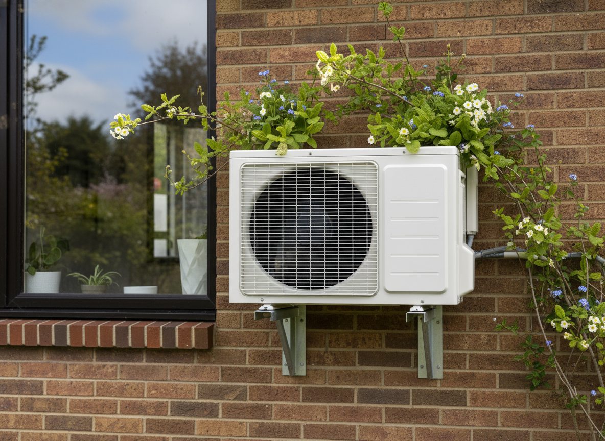 Airconditioning installatie bij bakstenen woning in Vlaanderen