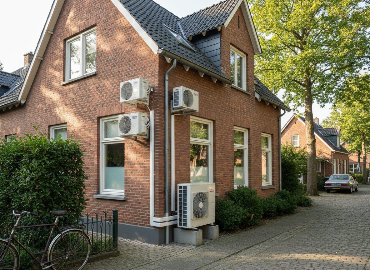 Airconditioning installatie bij bakstenen woning in Vlaanderen
